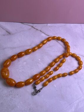 Vintage Honey Butterscotch Faux Amber Early Plastic bead Necklace.